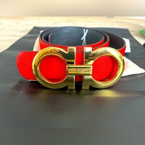 Men Salvatore Ferragamo Red & Gold Belt Size: 42 ‼️💰🔥 Formal or Casual Wear!